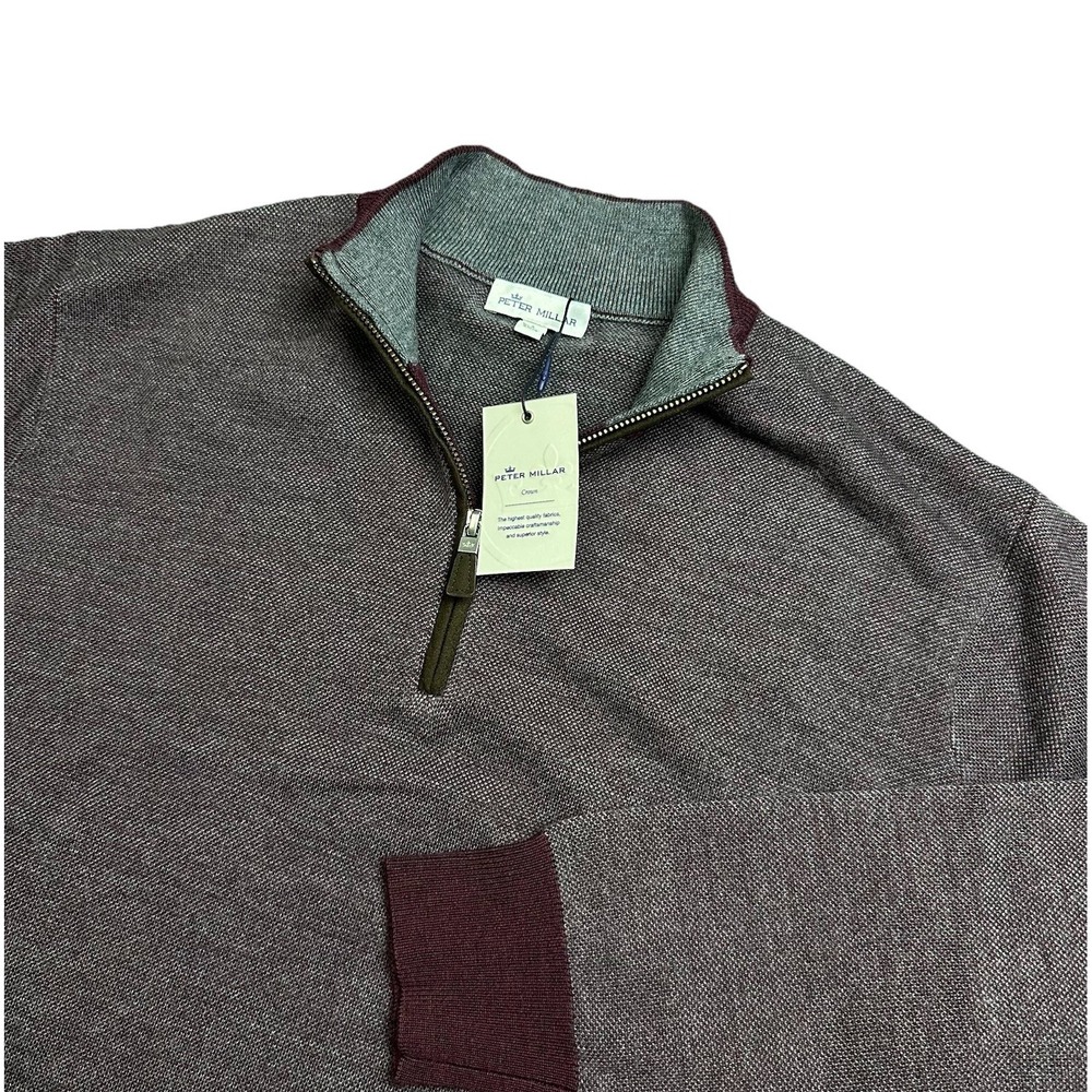 NWT PETER MILLAR Birdseye Quarter Zip Pullover Sweater Mens Large Acai Red Golf